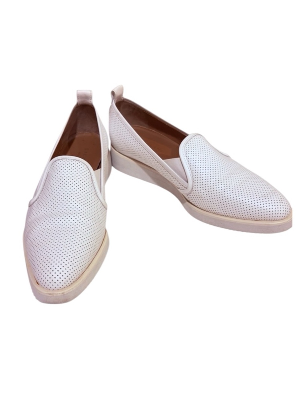 Everlane Women Slip-On Sneakers Leather White Perforated Made in Italy Size 8.5